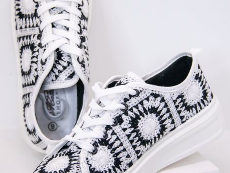 Walking With Purpose Black White Woven Platform Sneakers - SHO2690BK Sale