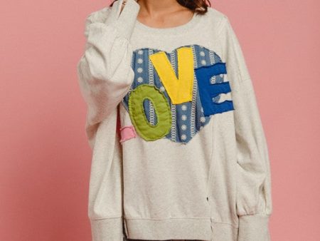 Love You More Heart Patch Slit French Terry Sweatshirt For Discount