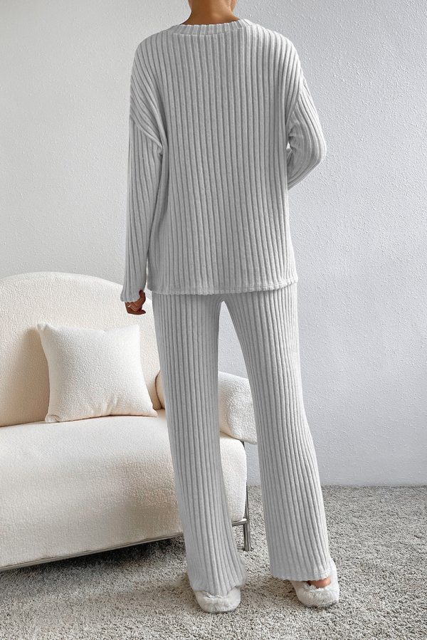 Lounge Mode Grey Ribbed Slouchy Two-piece Set Online now