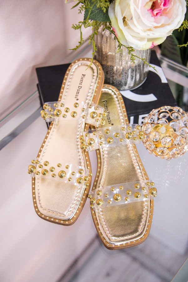 Flawless Appeal Gold Clear Studded Slip-On Sandals - SHO2591GD Supply