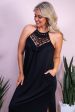 Mirror Mirror On The Wall Black Solid Crochet Maxi Dress - D5472BK For Discount