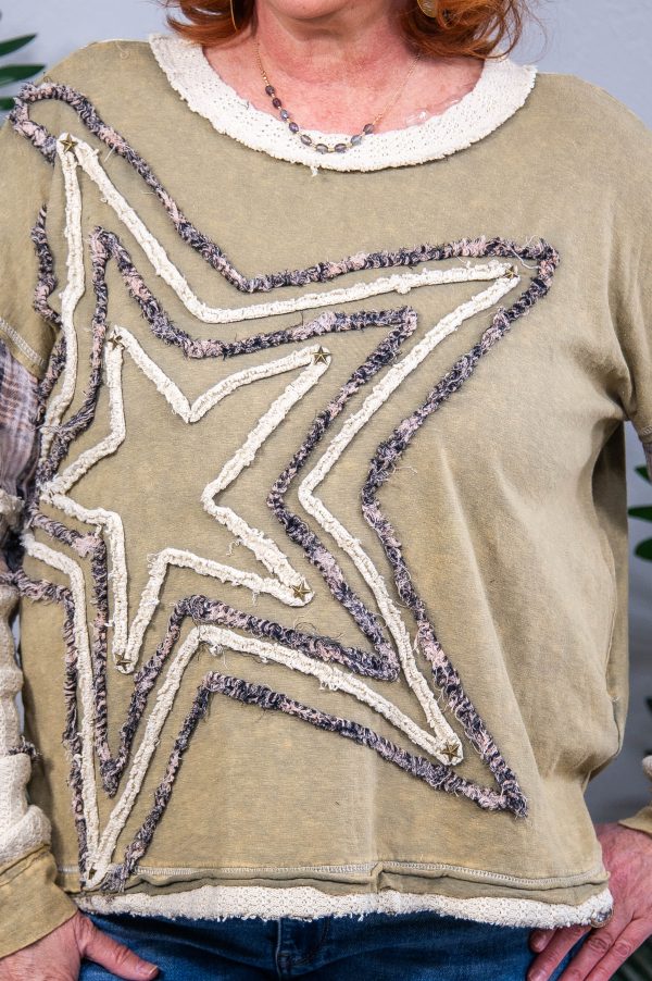 Making A Wish On A Star Light Olive Beige Printed Top - T10814LOL Online now