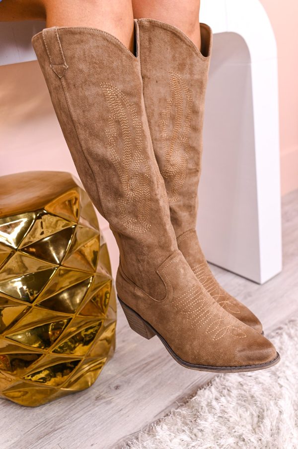 Boots Class And A Little Sass Taupe Suede Cowgirl Boots - SHO2645TA For Cheap