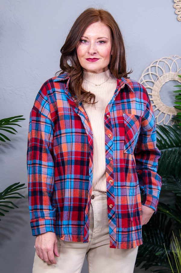 The Seasons Are Changing Red Plaid Print Loose Vintage Top Sale