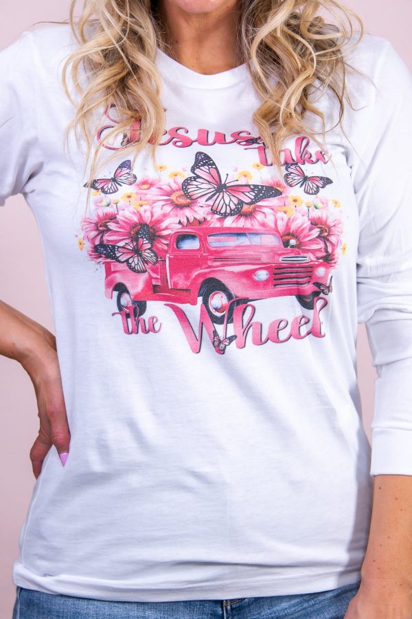 Jesus Take The Wheel White Graphic Tee- A3267WH Cheap