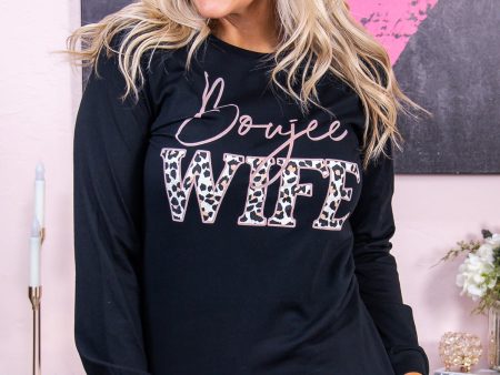 Boujee Wife Black Long Sleeve Graphic Tee - A2946BK Discount