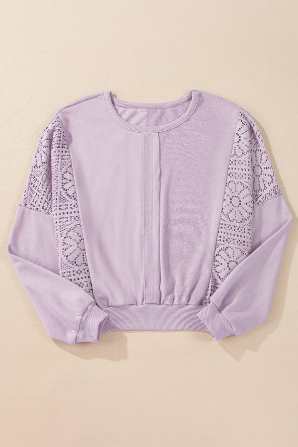 Feeling Good About Myself Orchid Knit Crochet Seam Ribbed Trim Sweatshirt Top Sale