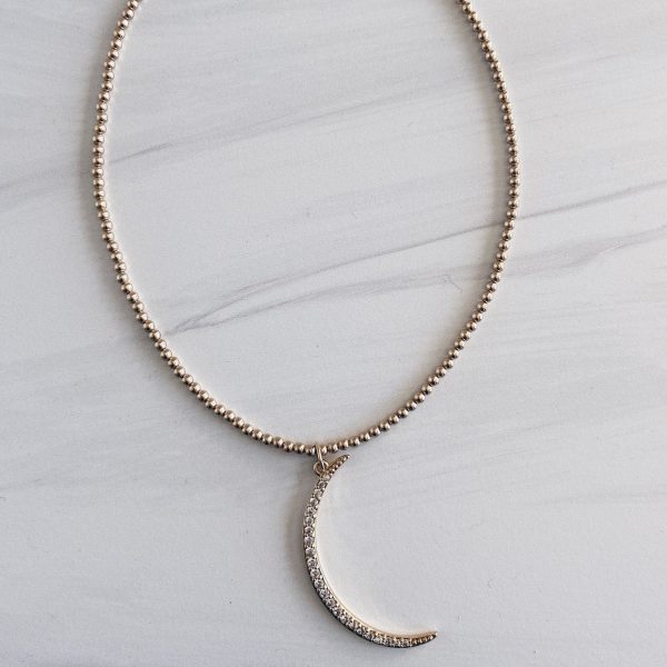 MAC & RY JEWELRY - GOLD FILLED BEADED CZ MOON NECKLACE Discount