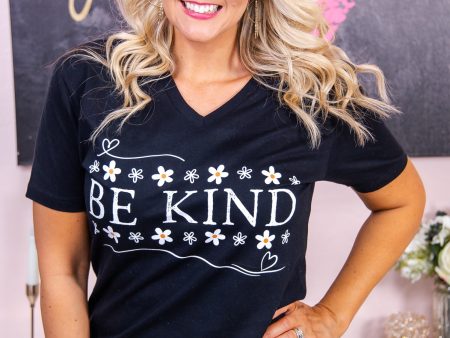 Be Kind Black V Neck Graphic Tee - A2874BK For Discount