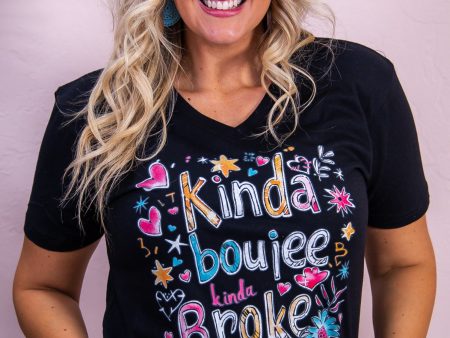 Kinda Boujee & Kinda Broke Black Graphic Tee - A3258BK Fashion