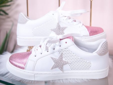 Sole Searching Light Pink Off White Metallic Star Sneakers - SHO2610LPK For Cheap