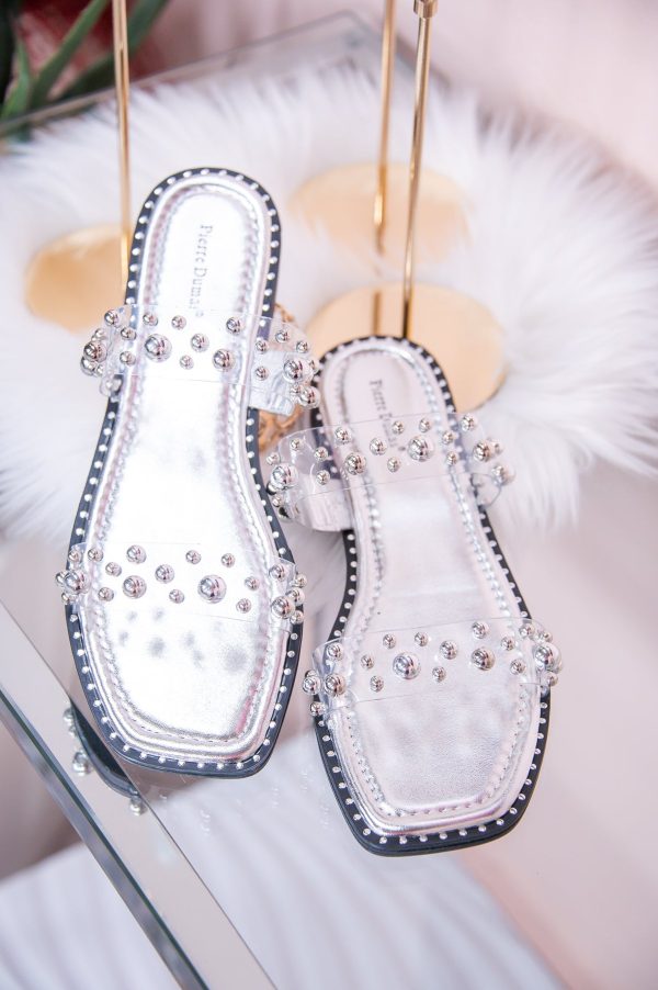 Flawless Appeal Silver Clear Studded Slip-On Sandals - SHO2601SI Supply