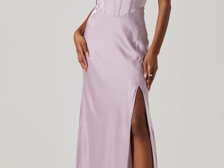 ASTR THE LABEL - CANNES SATIN BUSTIER MAXI DRESS SILVER LILAC For Cheap