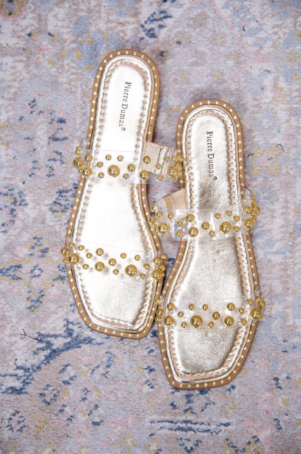 Flawless Appeal Gold Clear Studded Slip-On Sandals - SHO2591GD Supply