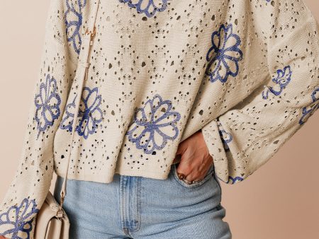 Wishing For This Beige Floral Print Sweater top Supply