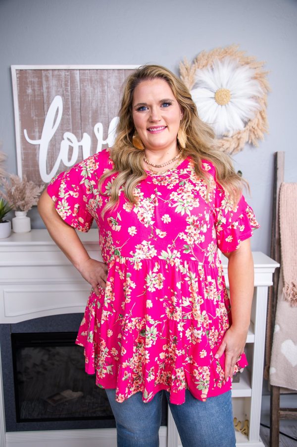 Adding Some Style Fuchsia Multi Color Floral Babydoll Top - T6696FU Sale