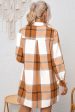 Boldly Plaid Khaki Plaid Pattern Collared Neck Ruffled Sleeve Shirt Dress Online Sale