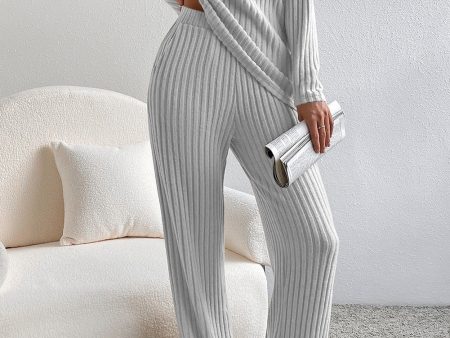 Lounge Mode Grey Ribbed Slouchy Two-piece Set Online now