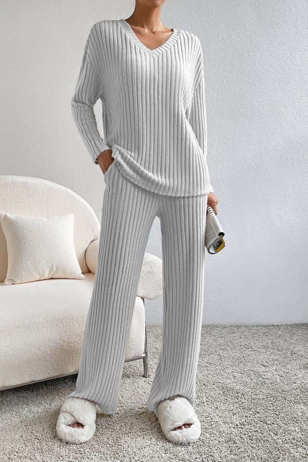 Lounge Mode Grey Ribbed Slouchy Two-piece Set Online now