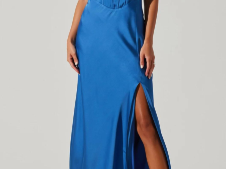 ASTR THE LABEL - CANNES SATIN BUSTIER MAXI DRESS DENIM BLUE Cheap