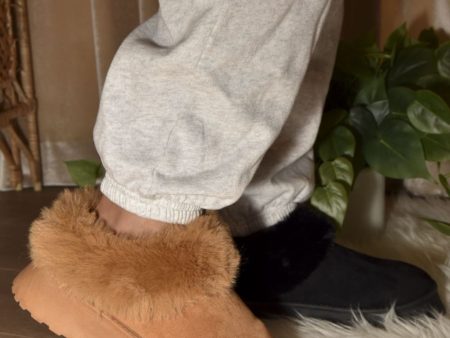 Warm And Fuzzy Camel Faux-Fur Platform Slip On Booties Supply