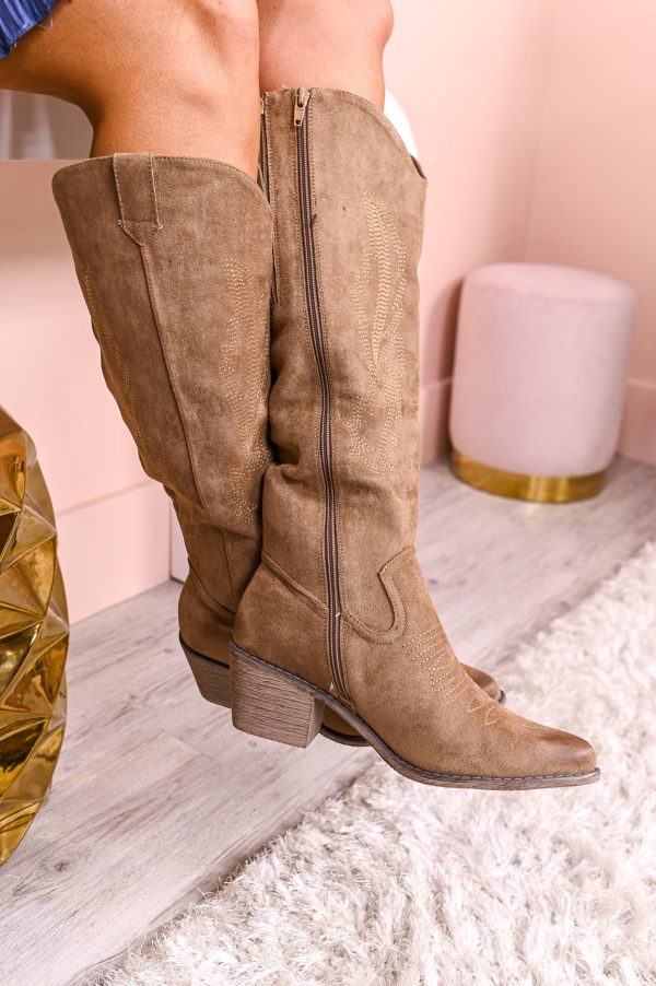 Boots Class And A Little Sass Taupe Suede Cowgirl Boots - SHO2645TA For Cheap