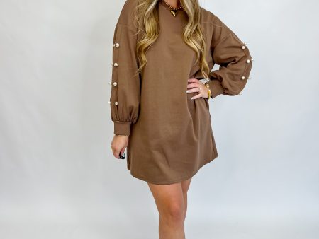 [Entro] Fall in Love Pearl Mini Dress-Mocha Discount