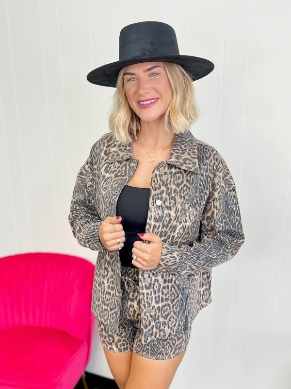 Leopard Glimmer Sequin Jacket Cheap