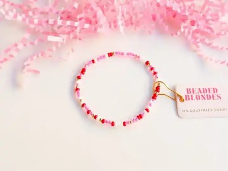 [Beaded Blondes] Red Pink & White Sprinkle Standard Bracelet Online Sale