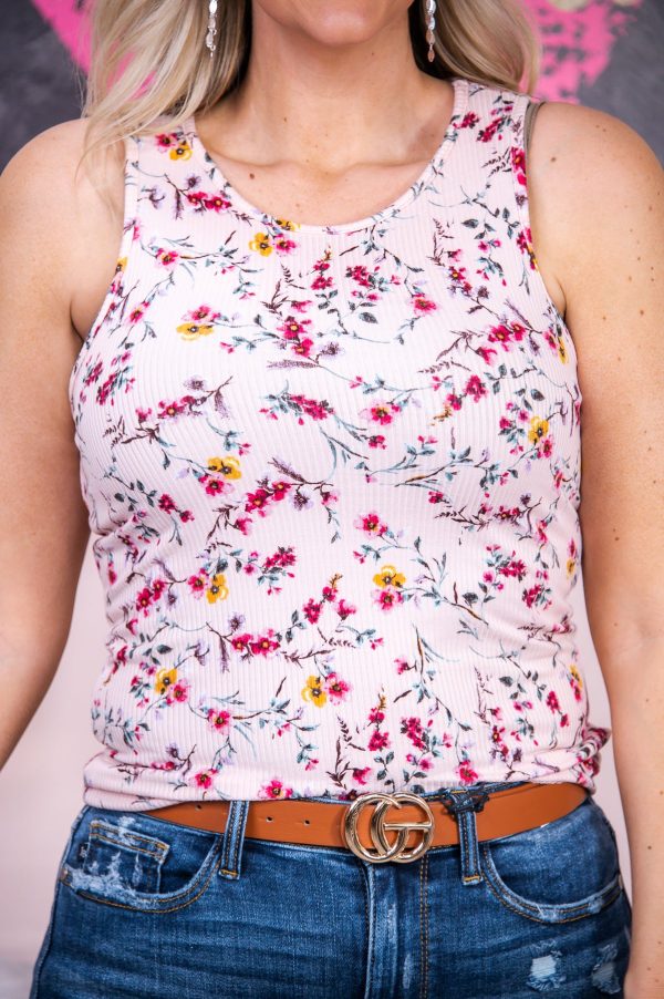 Beautiful Like The Flowers Pink Multi Color Floral Tank Top - T6685PK Cheap