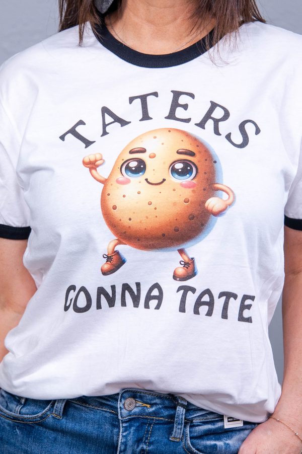 Taters Gonna Tate White Black Printed Graphic Tee - A3773WH Online Hot Sale