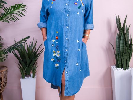 True Happiness Denim Blue Multi Color Embroidered Dress - D5449DBL Online Hot Sale