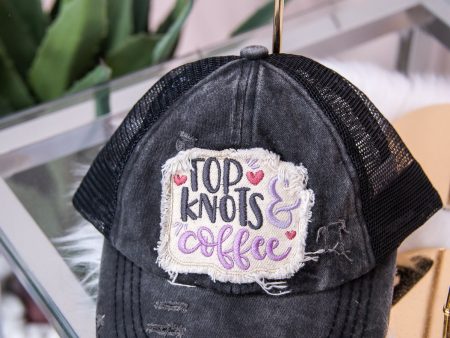 Top Knots & Coffee Vintage Black Crisscross Hat - HAT1461VBK Discount