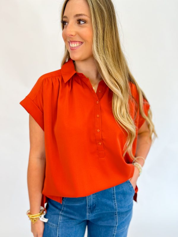 Cinnamon Collared Button Up Top For Cheap