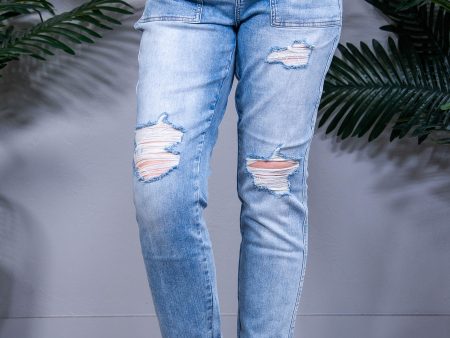 Aiden High Rise Patch Pocket Distressed Boyfriend Jeans Online Sale