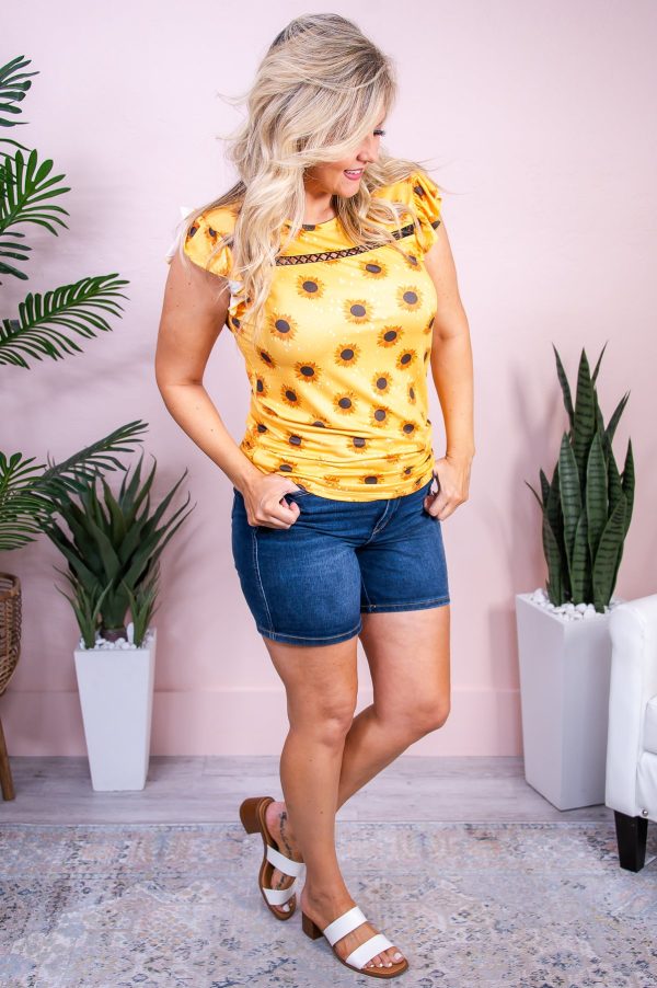 Bring On The Sun Yellow Sunflower Bleach Splatter Top - T9796YE Hot on Sale