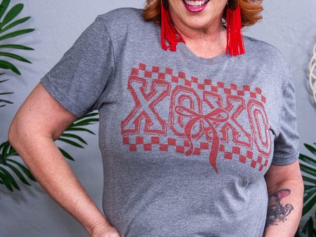 XOXO Premium Heather Gray Checkered Graphic Tee - A3887PHG For Discount