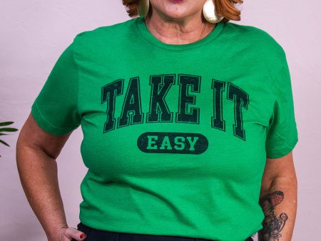 Take It Easy Vintage Green Graphic Tee - A3561VGN For Sale