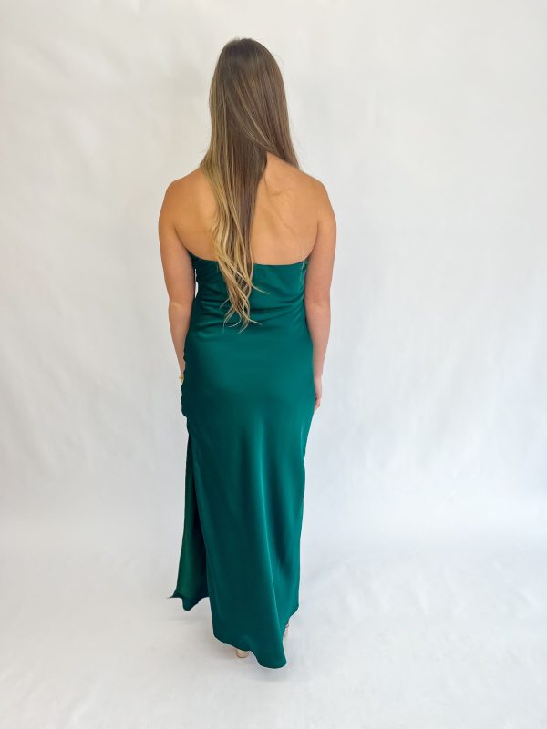 Going Out Strapless Bias Cut Maxi Dress-Hunter Green Online now