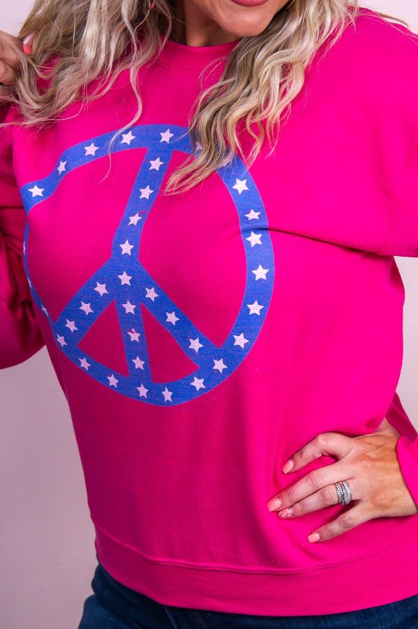 I Pledge Allegiance Cyber Pink Heliconia Peace Sign Stars Graphic Sweatshirt - A3436HE Sale