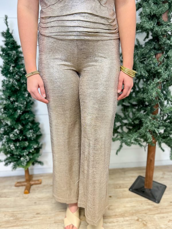 Foil Pull On Knit Pant-Champagne For Cheap