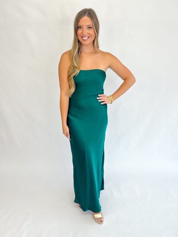 Going Out Strapless Bias Cut Maxi Dress-Hunter Green Online now