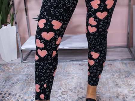 Black Pink Heart Wide Band Printed Leggings (Sizes 4-12) - LEG1863BK Supply