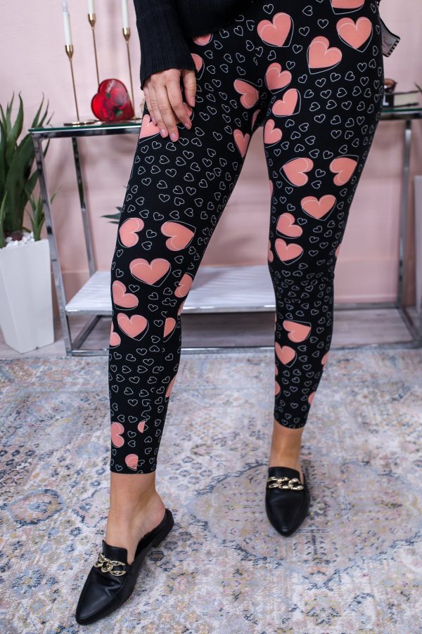 Black Pink Heart Wide Band Printed Leggings (Sizes 4-12) - LEG1863BK Supply