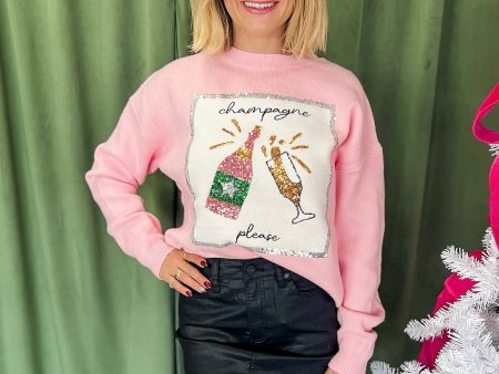 Champagne Toast Sequined Embroidered Sweater Cheap