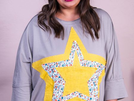 Autumn Comforts Gray Multi Color Floral Star Patchwork Top - T10354GR Fashion