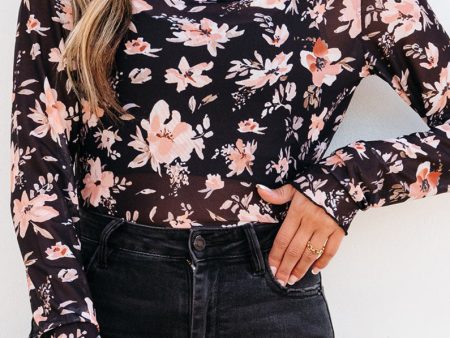 A Dose Of Classy Black Floral Mesh Top Discount