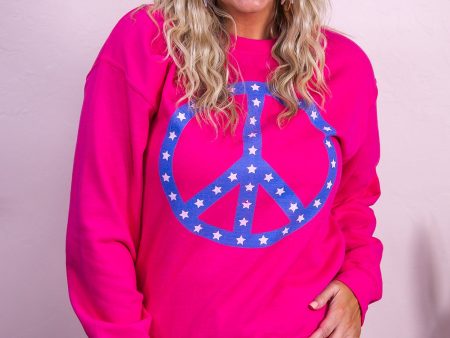 I Pledge Allegiance Cyber Pink Heliconia Peace Sign Stars Graphic Sweatshirt - A3436HE Sale