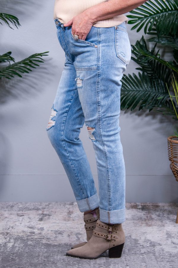 Aiden High Rise Patch Pocket Distressed Boyfriend Jeans Online Sale