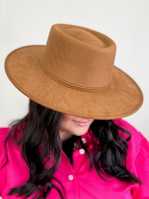 Vegan Suede Boater Hat-Caramel on Sale